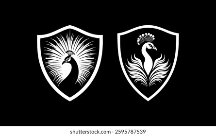 Peacock angry in shield black and white