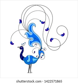 Peacock Artistic Hand Drawn Design Vector Art Illustration