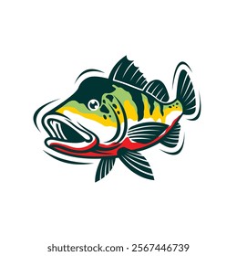 peacock bass fish logo, about to jump