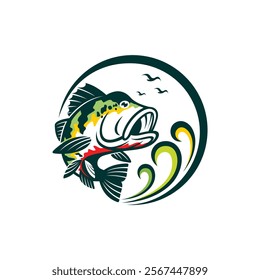 peacock bass fish logo with circle concept