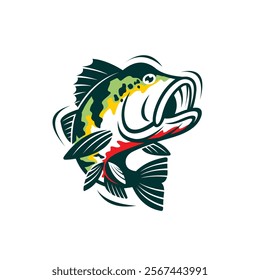 peacock bass fish logo jumping