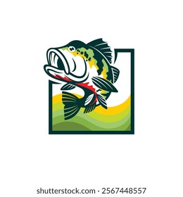 peacock bass fish logo with square concept