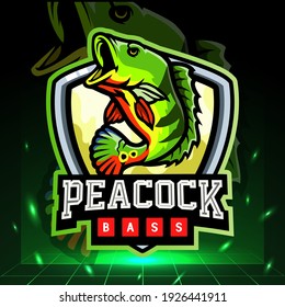 Peacock bass fish mascot. esport logo design