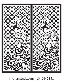 Peacock Beautiful Damask seamless pattern background stencil vector
