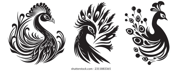 Peacock beauty bird vector silhouette illustration