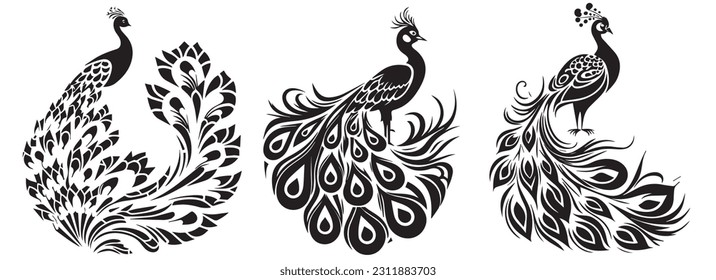 Peacock beauty bird vector silhouette illustration