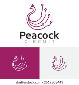Peacock Bird Animal with Circuit Technology Line Logo Template
