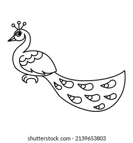 Peacock bird cartoon coloring page illustration vector.