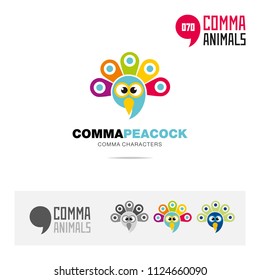 Peacock bird concept icon set and modern brand identity logo template and app symbol based on comma sign