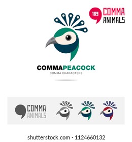 Peacock bird concept icon set and modern brand identity logo template and app symbol based on comma sign