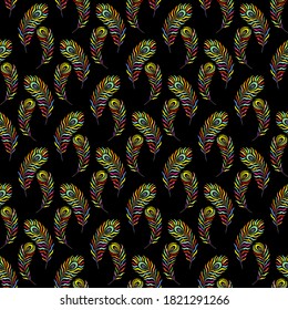 Peacock bird feathers seamless pattern. Vector stock illustration eps10