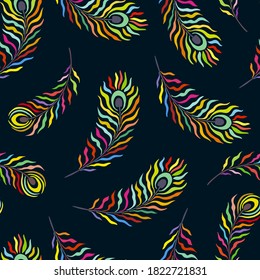 Peacock bird feathers seamless pattern. Vector stock illustration eps10