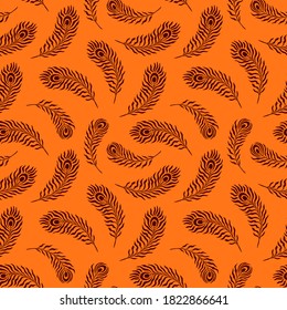 Peacock bird feathers seamless pattern. Vector stock illustration eps10