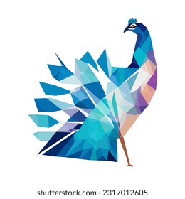 A peacock bird in geometric shape vector illustration. Polygonal bird illustration.