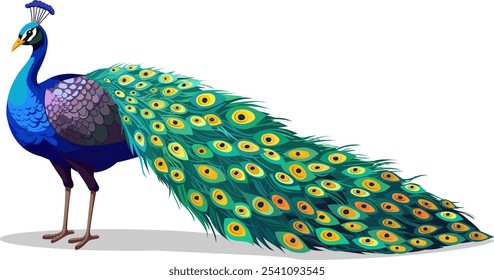 Peacock Bird Illustration, Cartoon Peacock, bird, colourful feathers, Peacock Vector