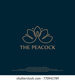 Peacock bird line art illustration with luxury style, flat style design isolated on dark background