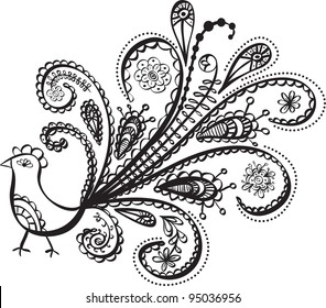 peacock bird line art. Vector illustration