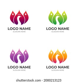peacock bird logo design with flat colorful style