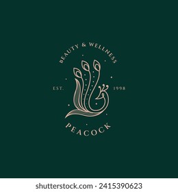 peacock bird luxury elegant outline line art vector logo design