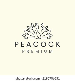 peacock bird with minimalist linear style logo vector icon template design illustration