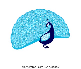 Peacock bird with patterned tail. Vector illustration