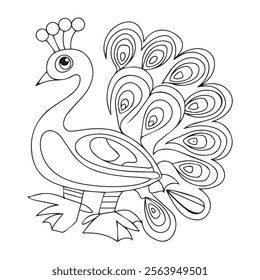 Peacock bird seamless pattern, background. Outline hand drawing vector illustration. Coloring page for the adult coloring book.
