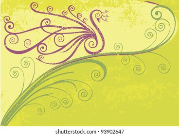 Peacock or bird in swirls