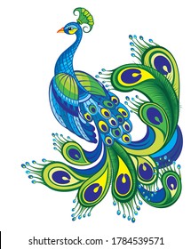 Peacock. Bird symbol. Vector background