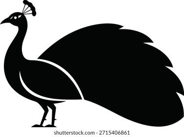 Ilustración vectorial de la silueta del paseo del pájaro del pavo real para los logotipos animales exóticos del jardín y del zoológico.