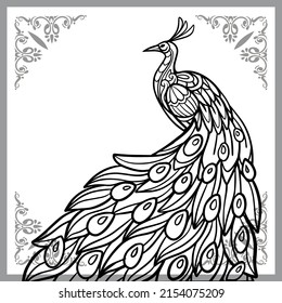 Peacock Bird Zentangle Arts Isolated On White Background