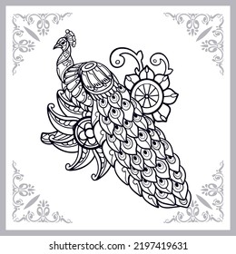 Peacock bird zentangle arts isolated on white background