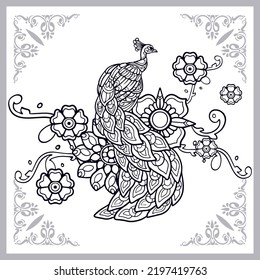 Peacock bird zentangle arts isolated on white background