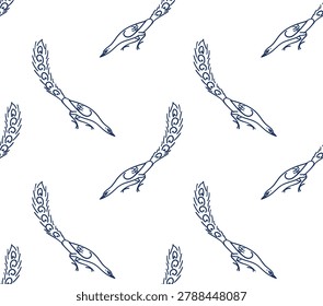 peacock birds seamless vector pattern hand drawn ink traditional oriental asian Indian design isolated