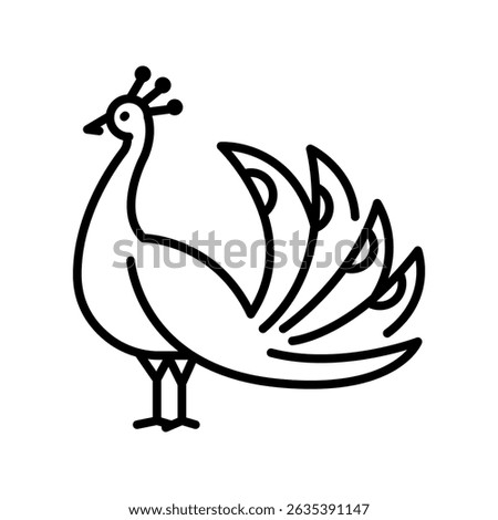Peacock black line icon for digital and print projects. Asian animals. Minimal clean icons for apps and websites. Modern simple icons for UI UX and branding