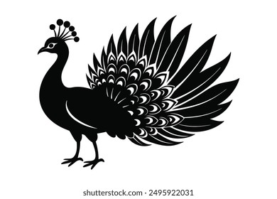 peacock black Silhouette vector art Illustration with white background