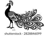 Peacock black and white clipart vector file Decorative peacock tail vector
