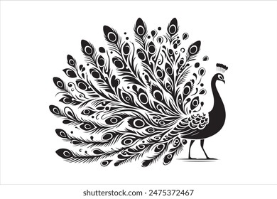 Peacock Vector blanco y negro, logotipo de ilustración de silueta