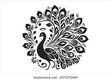 Peacock Black and white vector, Silhouette illustration logo