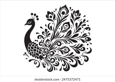 Peacock Vector blanco y negro, logotipo de ilustración de silueta