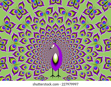Peacock and butterflies (optical expansion illusion)