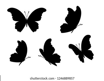 Peacock butterfly icons collection. Vector isolated silhouettes. Design elements.