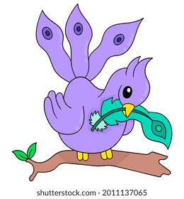 el pavo real está cargando plumas hermosas, ilustración vectorial art. doodle imagen kawaii.