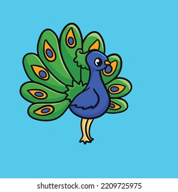 peacock Cartoon Mascot Vector Design Flat Cute Smile Expression