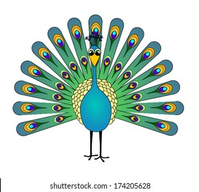 Peacock cartoon - vector, vector art image illustration, eps10, isolated on white background