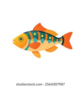 
Peacock Cichlid fish isolated flat vector illustration on white background.