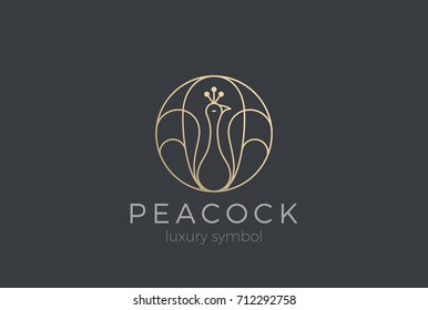 Peacock in Circle Logo design vector template Linear style.
Luxury Fashion Jewelry stylish Logotype icon.