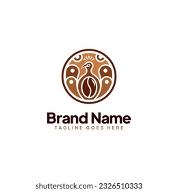 Peacock coffee round art logo design