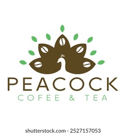 Diseño minimalista del logotipo plano del café y del té del pavo real