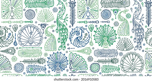 Peacock collection, ethnic style, seamless pattern for your design