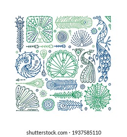 Peacock collection, ethnic style, sketch for your design